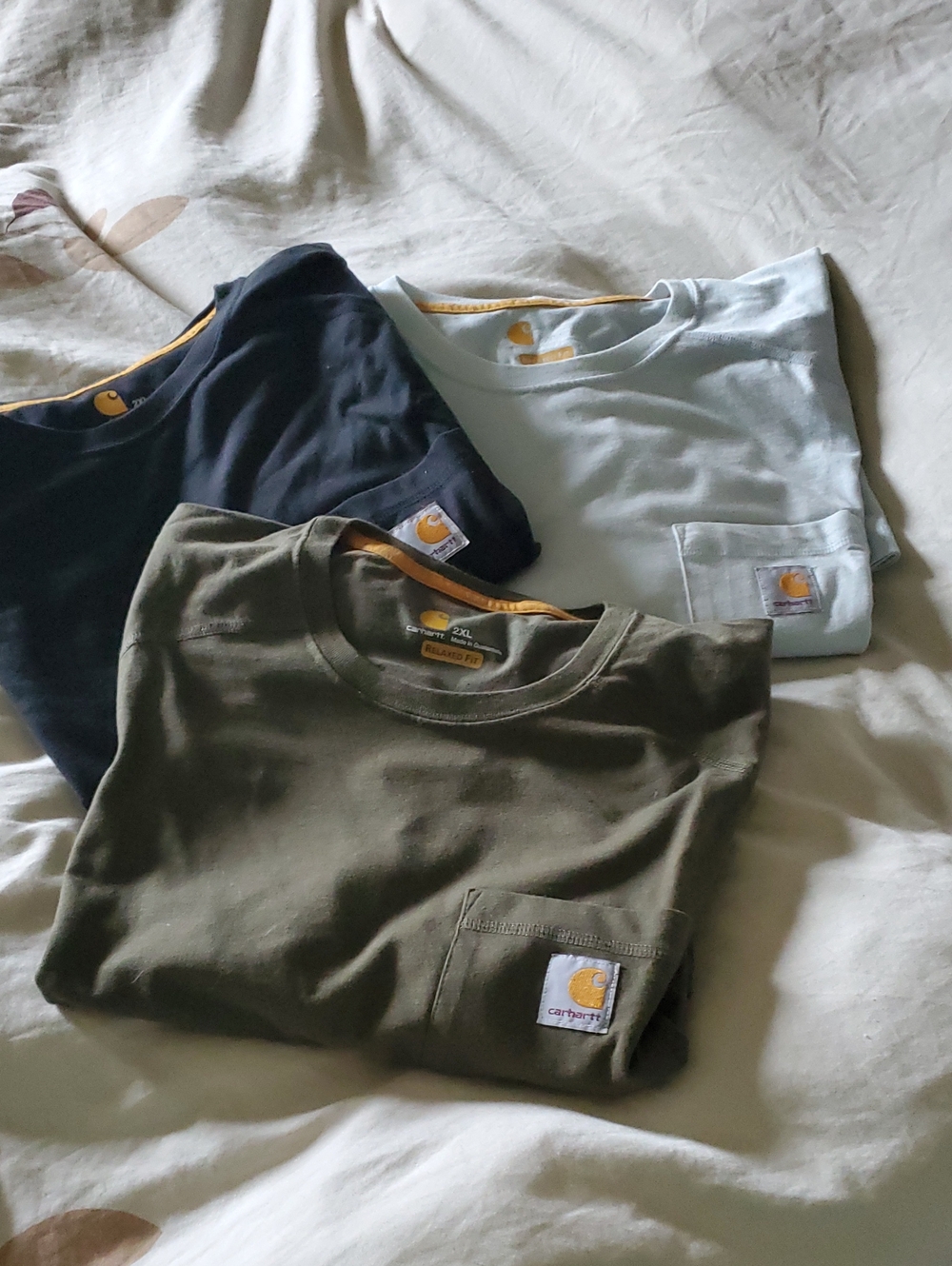 Carhartt Men's Short-Sleeve Pocket Tees — Olive, Navy & Light Blue